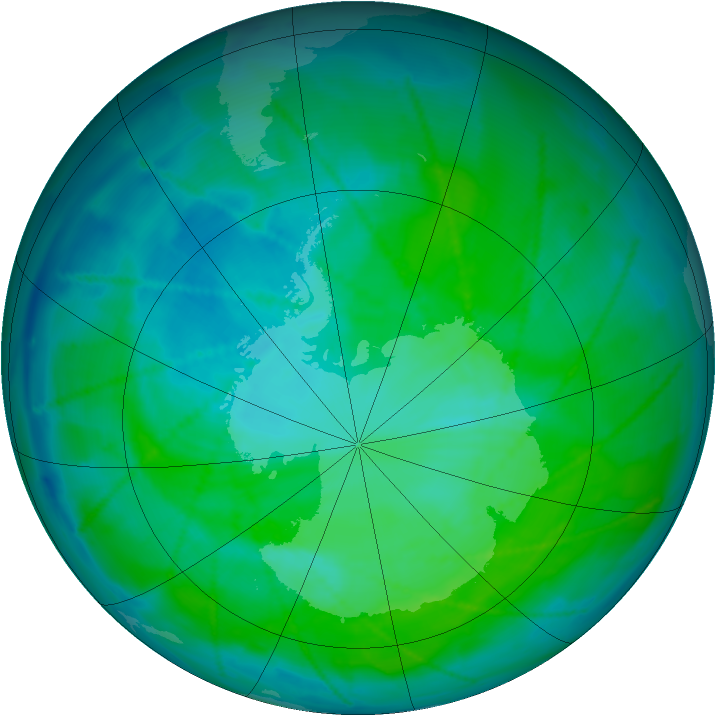 Antarctic ozone map for 24 December 2010